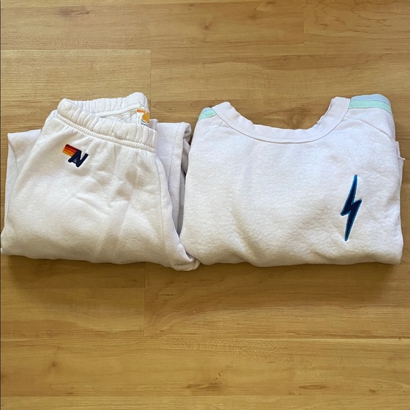 2-pc Aviator Nation bolt stitch 4 stripe white Sweatsuit S - Picture 9 of 9